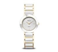 BERING Ceramic Montre pour femme en acier inoxydable avec éléments en céramique Bicolore doré blanc saphir 4 diamants Mouvement à quartz 29 mm