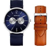 BERING HOMME 40MM BRACELET CUIR MARRON QUARTZ CADRAN BLEU MONTRE 14240-507