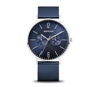 BERING Men's Quartz Watch, 40 mm Silver Stainless-Steel Case and Blue Dial, Milanese Strap, Sapphire Crystal, 3 ATM