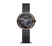 BERING Montre à Quartz pour Femme, Montre 32 mm boîtier en Acier Inoxydable Noir et Cadran Noir, Bracelet milanais, Verre Saphir, 3 ATM, 18132-132
