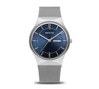 BERING Montre analogique ronde pour homme avec cadran bleu 11938-003DD, Argenté, Classique