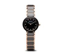 BERING Women's Quartz Watch, 22 mm Rose-Gold Stainless-Steel Case and Black Dial