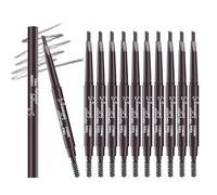 Berinist Lot de 12 crayons à sourcils rétractables marron moyen avec pinceau à sourcils - Stylo professionnel pour façonner et remplir les sourcils - Pour le maquillage des yeux des femmes - Facile à