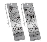 Berirexrion Lot de 2 marque-pages chrétiens en métal pour homme - Motif lion et loup avec verset de la Bible - Cadeaux inspirants - Marque-pages religieux cool pour les amateurs de lecture, les
