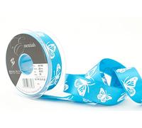 Berisfords Ruban en Satin Motif Papillon, Bleu, 25 mm x 20 m