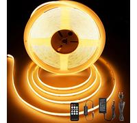 BERIXDEEP Ruban LED COB 10m, 384 LEDs/m, 2700K Bande LED Dimmable avec Telecommande et Alimentation, DC24V, CRI>92, Largeur 8mm, Ruban LED Blanc Chaud pour Décoration de Chambre