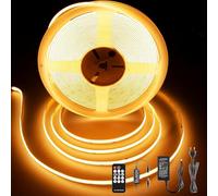BERIXDEEP Ruban LED COB 10m, 384 LEDs/m, 3000K Bande LED Dimmable avec Telecommande et Alimentation, DC24V, CRI>92, Largeur 8mm, Ruban LED Blanc Chaud pour Décoration de Chambre
