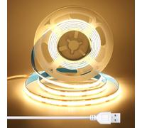 BERIXDEEP Ruban LED COB 2m avec Câble USB 1.5 m, largeur 8 mm, IRC 92+, 5V, pour Rétroéclairage TV, Tête de lit, Dessous de meuble, Ruban LED Blanc Chaud pour un éclairage supplémentaire, 3000K