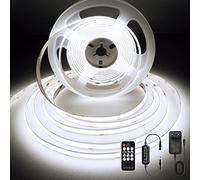 BERIXDEEP Ruban LED COB 5m, 480 LEDs/m, 6000K Bande LED Dimmable avec Telecommande et Alimentation, DC24V, CRI>92, Largeur 8mm, Ruban LED Blanc Froid pour Décoration de Chambre