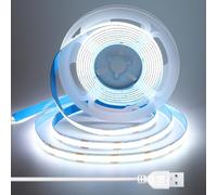 BERIXDEEP USB Ruban LED COB 3m avec Câble 1.5 m, Ruban LED Blanc Froid, largeur 8 mm, IRC 92+, Autocollant pour rétroéclairage de Bureau, Ecran, Caravane, Aarmoire, Placard, 6000K