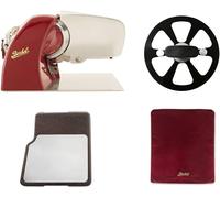 Berkel - Home Line 200 + Planche À Découper Inoxydable, Bois + Couverture Pour Trancheuse Rouge Taille M + Extracteur De Lame (Rouge)