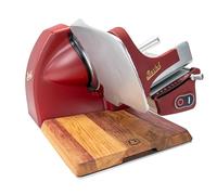 Berkel Home Line 200 Plus Trancheuse à charcuterie, électrique et compacte, rouge mat, idéale pour le prosciutto, le pain et le fromage, avec planche en bois de chêne fabriquée à la main