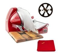 Berkel Home Line 200 Plus Trancheuse de cuisine avec ramasse-couteaux et planche en bois fabriquée à la main Rouge