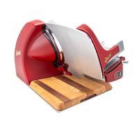 Berkel Home Line 250 Plus Trancheuse à charcuterie, électrique et compacte, rouge mat, idéale pour le prosciutto, les légumes et le fromage, avec planche en bois de qualité supérieure