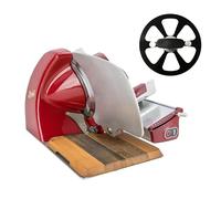 Berkel Trancheuse Home Line 250 en rouge - Machine à découper de qualité supérieure avec planche d'insertion en bois de fût faite à la main + ramasse-couteaux supplémentaire - Offre spéciale