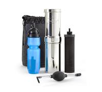 Berkey Go Kit de filtre à eau avec 1 système de filtration à eau Qt Gravity Fed, bouteille de sport et apprêt noir