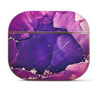Berkin Arts Compatible avec AirPods Pro 2 Génération Etui Coque Rigide en Or Rose avec Porte-clés Art Abstrait géométrique Peinture Violette brisée