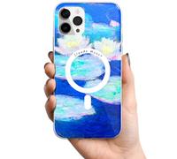 Berkin Arts Compatible avec Coque iPhone 15 Pro Clair Transparent Coque [Compatible avec Magsafe], Impressionnisme Colorful Impasto Brush (Claude Monet-Nymphéas)