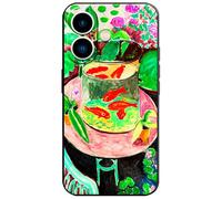 Berkin Arts Coque en silicone compatible avec iPhone 16 avec protecteur d'écran Koi Fish Water Lily Botanical (poisson rouge par Henri Matisse)