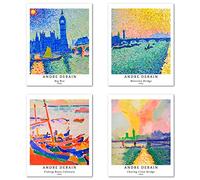 Berkin Arts Peinture de Modèle d'art Décoratif en 4 Pièces, Décoration Murale d'image de Motif de Paysage Sans Cadre, taille du papier d'art: 20x25 cm, Artistiques Pour Chambre Andre Derain Prints