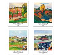 Berkin Arts Peinture de Modèle d'art Décoratif en 4 Pièces, Décoration Murale d'image de Motif de Paysage Sans Cadre, taille du papier d'art: 20x25 cm, Nature Pour Restaurant Paul Gauguin Prints