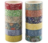 Berkin Arts Ruban Washi d'Art Fleurs Lot de 12 rouleaux, Washi Tape de masquage japonais de 15 mm de large Adhésif DIY Papier Décoratif,Emballage décoration Album William Morris imprimer