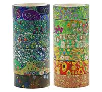 Berkin Arts Ruban Washi d'Art Fleurs Lot de 12 rouleaux, Washi Tape de masquage japonais de 15 mm de large Adhésif DIY Papier Décoratif,Journal Vintage Cadeau Gustav Klimt imprimer
