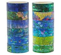 Berkin Arts Ruban Washi d'Art Fleurs Lot de 12 rouleaux, Washi Tape de masquage japonais de 15 mm de large Adhésif DIY Papier Décoratif,Scrapbooking Multicolore Claude Monet imprimer