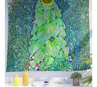 Berkin Arts Tapisserie Arte Décor avec Motif Fleur Floral, Tenture Murale Toile de Fond Esthétique Vert Cool Rétro Fantaisie Mystique pour le dortoir universitaire 150 x 200 cm(Klimt - Tournesols)