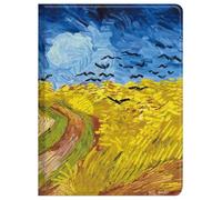 Berkin Arts Van Gogh Étui à rabat en cuir de qualité supérieure pour iPad Mini 4e/5e génération Motif champs de blé étoilé avec corbeaux