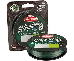 Berkley Tresse de Pêche Whiplash 8 Green 0.16 mm 300 m Ligne Multibrins PE Dyneema Bobine Spinning Carpe Mer