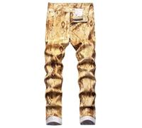 Berlin Distressed Jean skinny rétro en denim pour homme avec coutures déchirées au laser, aspect usé fait à la main, coupe idéale, respirant, or, L