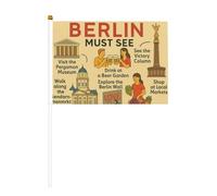 Berlin See Guide de voyage Lot de 6 et 10 drapeaux à agiter à la main, drapeaux à main sur bâton, pour défilés, fêtes, bars, anniversaires