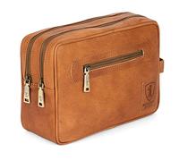 BERLINER BAGS Trousse de toilette vintage en cuir Paul, trousse de maquillage pour homme et femme pour voyage, marron, 2 compartiments, Vintage