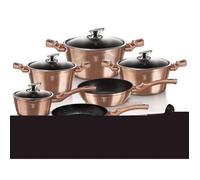 Berlinger Haus, Batterie de Cuisine de 15 Pièces, Collection Rose Gold, revêtement en marbre antiadhésif à 3 couches, Poignée de touche souple ergonomique, Pour tous feux