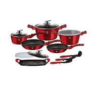 Berlinger Haus, Batterie de Cuisine 16 Pièces, Poignée de touche souple ergonomique, Collection Burgundy, revêtement en marbre antiadhésif à 3 couches, Convient à tous types de plaques de cuisson