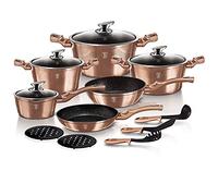 Berlinger Haus, Batterie de Cuisine de 15 Pièces, Collection Rose Gold, revêtement en marbre antiadhésif à 3 couches, Poignée de touche souple ergonomique, Pour tous feux