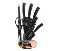 Berlinger Haus Black Rose Set de Couteaux de Cuisine Professionnel 8 Pièces, Acier Inoxydable, Revêtement Antiadhésif, Support, Couteau de Chef, Santoku, Acier à Aiguiser, Ciseaux, Design Moderne