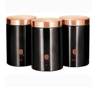 Berlinger Haus Black Rose Lot de 3 pots de cuisine en acier inoxydable résistant, 11 x 17,8 cm, pour stocker du thé, du café et du sucre, noir métallisé/or rose