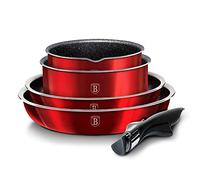 Berlinger Haus Burgundy Batterie de Cuisine 9 Pièces Induction, Poignée Amovible Interchangeable, Antiadhésif sans PFOA, Ensemble de Casseroles et Poêles, Couvercles en Verre + Hermétique