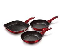 Berlinger Haus Burgundy Lot de 2 Poêles à Frire 1 Poêle à Griller Induction 20-24-28cm, Aluminium Antiadhésif Écologique Marbre sans PFOA Design Metallic Line Rouge, Convient à Toutes les Cuisinières