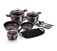 Berlinger Haus Carbon Pro Batterie de Cuisine à Induction 12 Pièces Antiadhésive Marbre sans PFOA, Aluminium, 3 Casseroles 3 Couvercles 2 Poêles 1 Plaque à Griller 3 Ustensiles Design Metallic