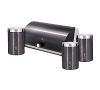 Berlinger Haus Carbon Pro Set Boîte à pain de table + Set de 3 pots de cuisine en acier inoxydable pour ranger le pain et les pâtisseries, couvercle coulissant, boîte Bread Box, gris/inox