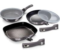 Berlinger Haus Carbon Pro Set de poêles à frire + poêle à griller 20-24-28 cm induction, anti-adhésif, poignées amovibles Gris foncé