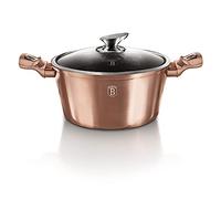 Berlinger Haus, Casserole avec couvercle, 24 cm, Collection Rose Gold, revêtement en marbre antiadhésif à 3 couches, Poignée de touche souple ergonomique, Pour tous feux