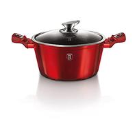 Berlinger Haus, Casserole avec couvercle, 28 cm, Poignée de touche souple ergonomique, Collection Burgundy, revêtement en marbre antiadhésif à 3 couches, Convient à tous types de plaques de cuisson