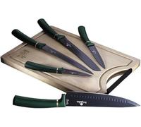 Berlinger Haus Emerald Collection 6 couteaux avec planche à découper en bambou, acier inoxydable BH/2551 émeraude 18/8