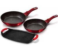 Berlinger Haus, Set de 2 Pièces/Grill, Collection Burgundy, en aluminium forgé, revêtement en marbre antiadhésif à 3 couches, Poignée ergonomique, Convient à tous types de plaques de cuisson
