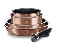 Berlinger Haus Rose Gold Batterie de Cuisine 9 Pièces Induction, Poignée Amovible Interchangeable, Antiadhésif sans PFOA, Ensemble de Casseroles et Poêles, Couvercles en Verre + Hermétique