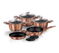 Berlinger Haus Rose Gold Batterie de Cuisine à Induction 10 Pièces Antiadhésive Marbre sans PFOA, Aluminium, 3 Casseroles, 3 Couvercles, 2 Poêle à Frire, 2 Sous-plat, Design Metallic Line BH-1220N